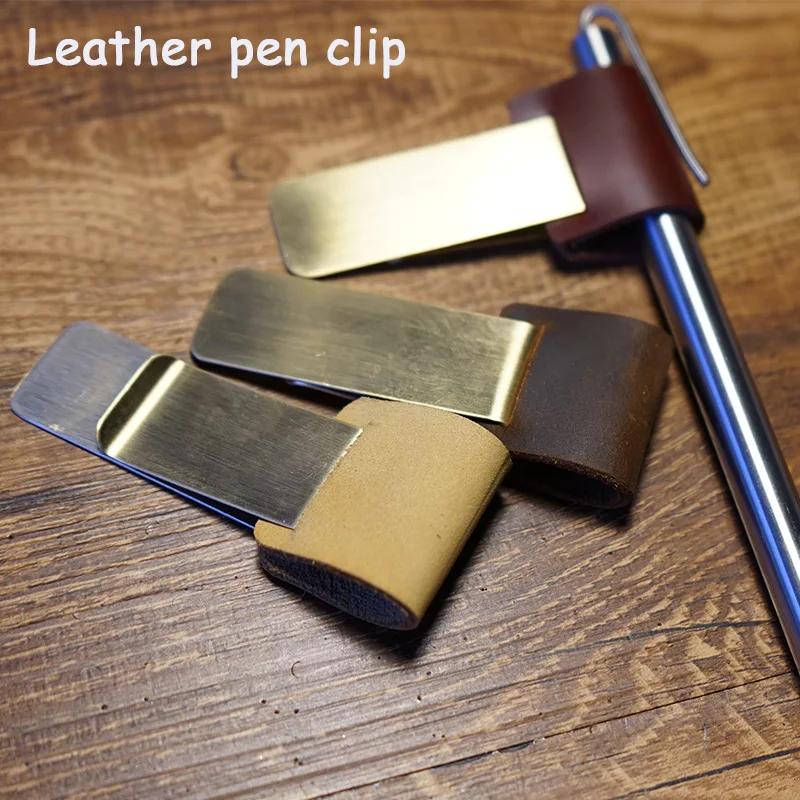 Nuovo klips Handmade del Metallo ottone clip di supporto della penna della clip di cuoio Dell\'annata del cuoio genuino per notebook pinzas materiale