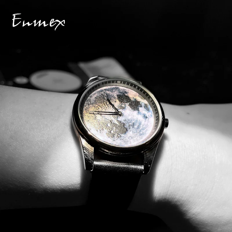 Enmex Individualization special design wristwatch 3D moonscape creative design  neutral steel fashion quartz clock men  watch