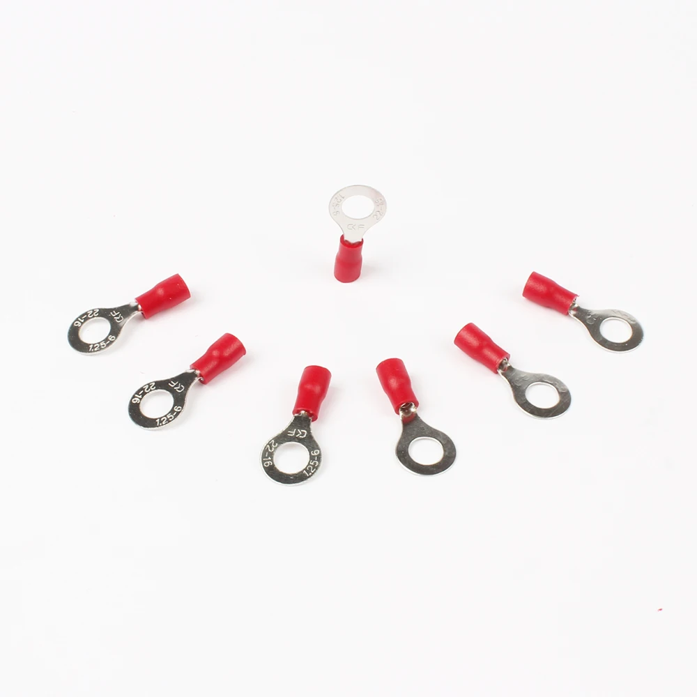 100PCS RV1.25-6 Red 22-16 AWG 0.5-1.5mm2 Insulated Ring Terminal Connector Cable Wire Connector