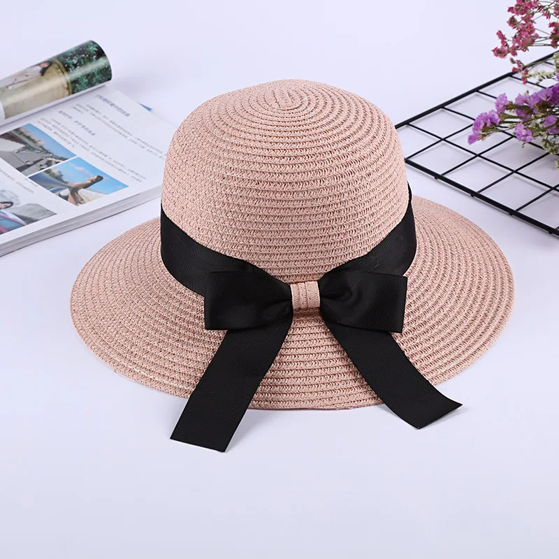 2019 new summer sun cap women straw hat with bow visor fashion hat