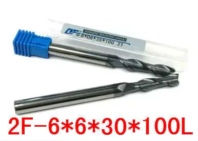 2F-6*6*30*100, 2 Flute Long Solid Carbide End Mill ALTiN Coat, Milling Cutter, CNC Lathe Tool, Router Bits for Metal Cutting