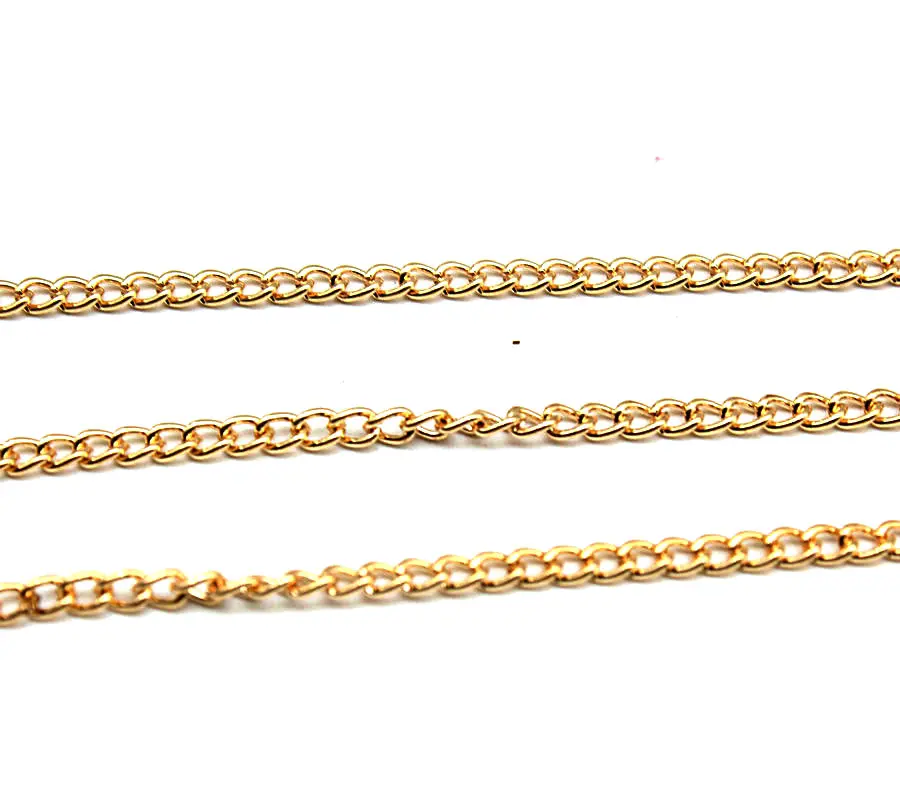 100meters Gold Cable Chain, 2mm high density soldered Curb Chain 18k Gold Plated jewelry Accessories Handmade Craft