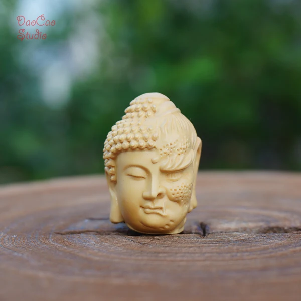 Natural Boxwood Wood Carved Buddha Devil Two Face Pendant Tiny Charms Mala Japa Beads Bracelet Jewellry Findings DIY Accessories