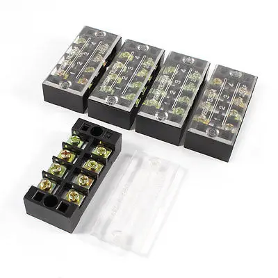 5 Pcs 600V 25A 4 Positions 4P Dual Rows Covered Barrier Screw Terminal Block