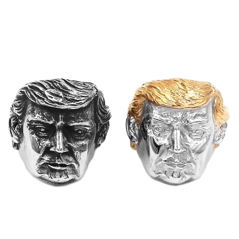 Punk Gold Silver Color Trump Ring Stainless Steel Jewelry Fashion USA President Biker Mens Ring Wholesale 869B Size 7 to 15