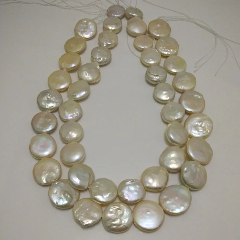 16 inches AA+ 16-18 mm Natural White Large Coin Pearls Loose Strand