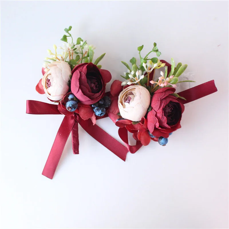 Lovegrace 15 Kleuren Kunstmatige Mini Rose Bruidsmeisje Pols Corsages Bruidegom Boutonnières Bloem Bruiloft Bruid Pins Armbanden Supply