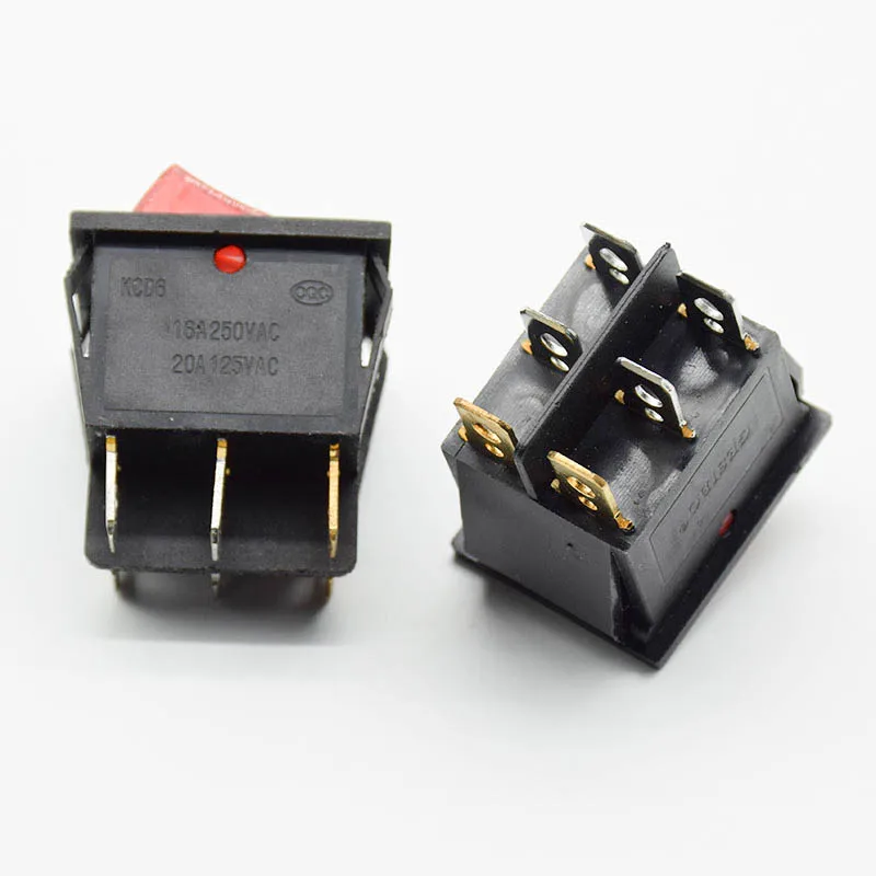 2pcs KCD8 6PIN 16A 250V 20A 125V Double Light Switch Rocker Switch Waterproof ON-OFF KCD6 Boat Power Switch