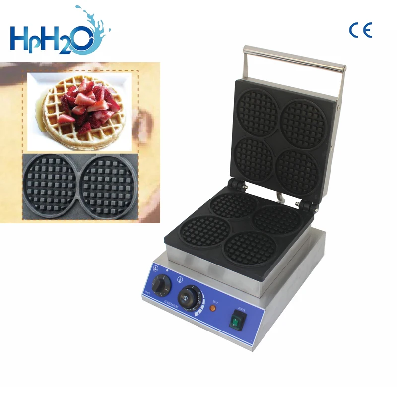 Commercial Non-stick electric 4pcs round shape Waffle Maker Elegant Waffle Making Machine customs iron cake oven