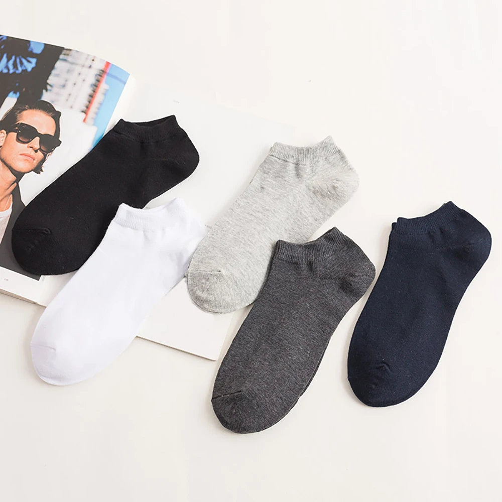 10 Pieces=5 Pairs Ankle Socks Men Breatheable Cotton Socks Slippers Meias Anti-Bacterial Business Casual Thin Socks for Man