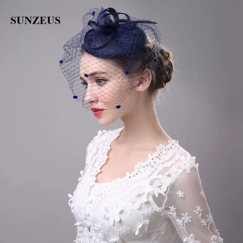 Braut Hüte mit Gesicht Schleier Leinen Material Beige Hochzeit Hüte für Braut frauen Formale Abend Party Hüte matrimonio SH02