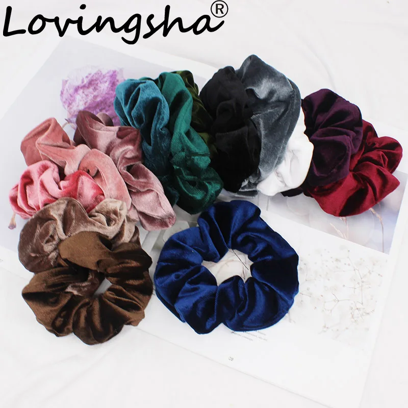 LOVINGSHA Tamanho Grande Sólida Veludo Acessórios Para o Cabelo Das Mulheres Menina Lady Tie Scrunchy de Cabelo Feminino Cabelo Rabo de cavalo Titular Corda ANFD046