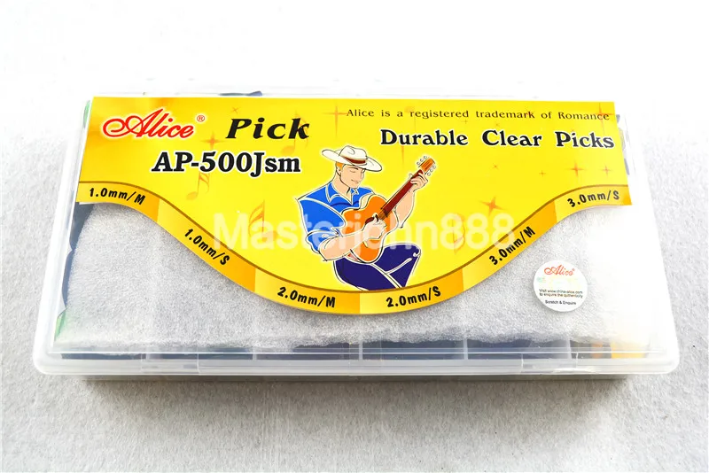 

500pcs Plastic Box Alice AP-500JSM Durable Clear Transparent Jazz Guitar Bass Picks Plectrums 1.0/2.0/3.0mm