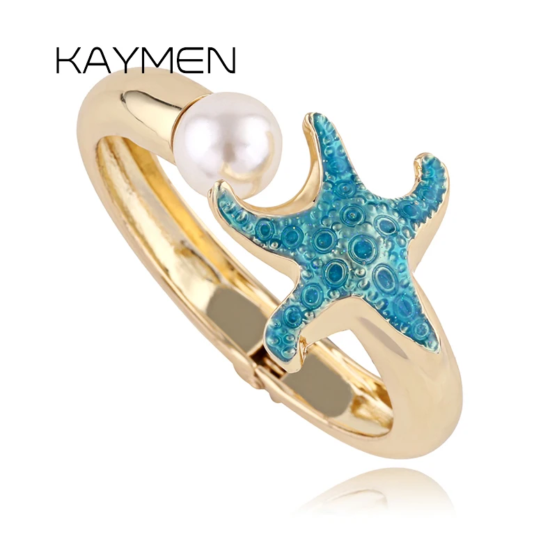 Newest Unique Starfish Statement Fashion Bangle Enameled Colorful Cuff Bracelet for Women Party Wedding Prom Costume Jewelry