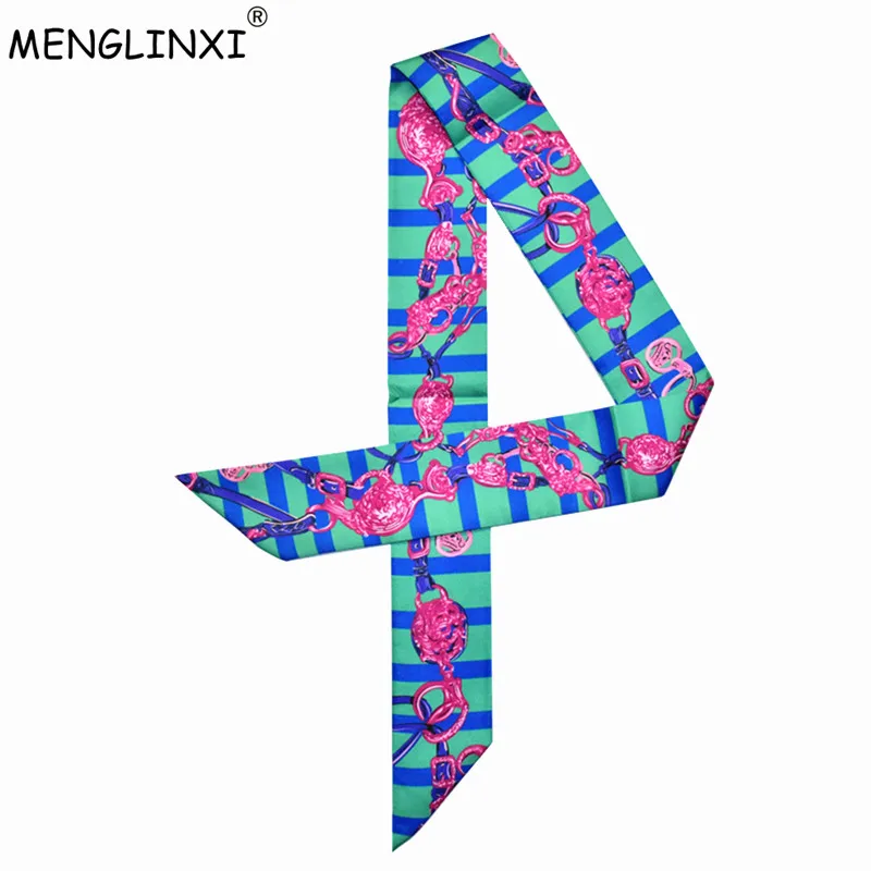 

2023 New Fashion Scarf Striped Chain Print Tie Women Silk Scarf Head Scarf Brand Handle Bag Ribbons Small Long Scarves