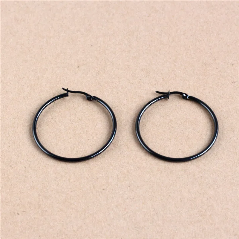 40mm Titanium 316L Stainless Steel Circle Hoop Earrings Black Vacuum Plating No Fade Anti-allergy