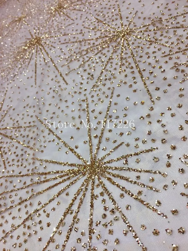 

sparkly gold glued glitter african Tulle lace hot sale french net lace fabric JRB-72214 for fashion dress