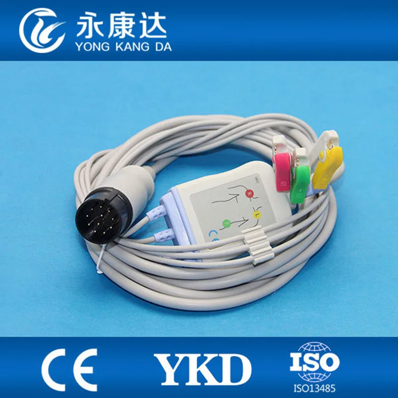 

3pcs/pack FOR Nihon Kohden 11pin One-piece Patient ECG Cable 3-lead IEC Clip CE&ISO13485 medical TPU