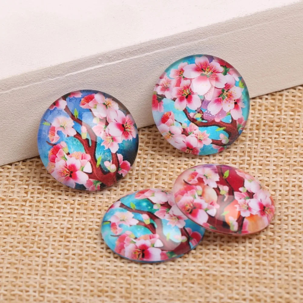 reidgaller 20pcs 20mm round flower photo glass cabochons mixed domed hand made diy findings for jewelry making