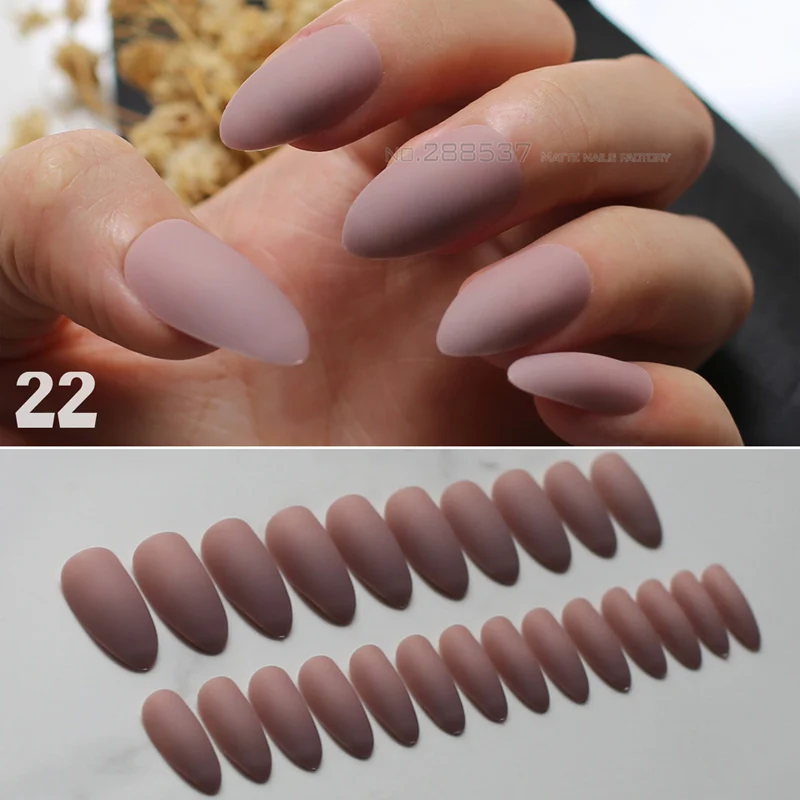 False nails 24pcs Full Nail Matte stiletto nails Flamingo Pink fake nails soft natural Pointed Manicure Tips Easy to wear