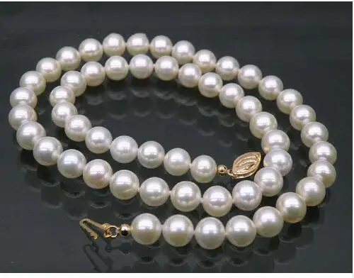 

AAA+ perfect 9-10mm white akoya pearl necklace 18" 925silver yellow gold clasp