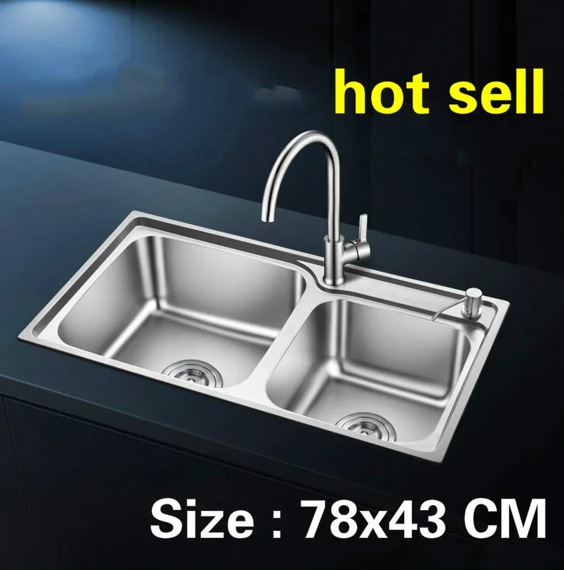 

Free shipping Household standard vogue kitchen double groove sink wash the dishes stainless steel hot sell 780x430 MM