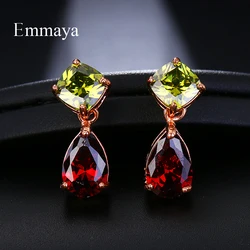 Emmaya New Shiny AAA Colorful Zircon Earrings Garnet Green Color Crystal Jewelry For Women Fashion Party Wedding Gift