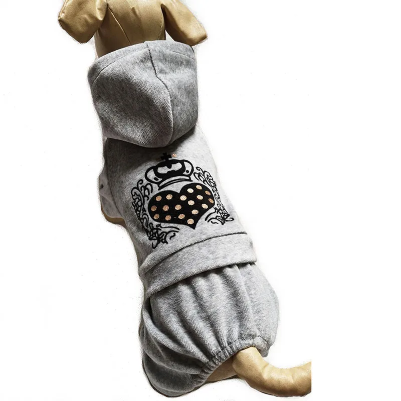 FODOG Pet Dog Cat Sport Hooded With Crown Heart Pattern Velvet Dog Jumpsuit Pet Clothing Dog Coat Pet Product Clothing Jacket