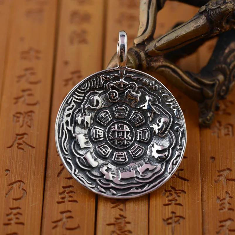 S925 wholesale Sterling Silver Vintage Buddhist culture Jiugong Bagua Pendant