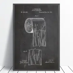 Toilet Paper Patent Vintage Poster Bathroom Wall Art Prints , Roll of Toilet Paper Blueprint Canvas Painting Wc Sign Home Decor