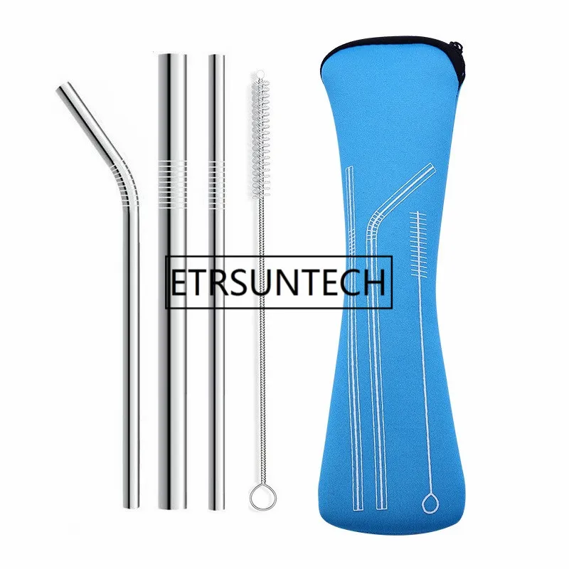 

3pcs/set Reusable Stainless Steel Drinking Straws Straw with Cleaning Brush Neoprene Bag for 20oz mug Home Party Barware tool