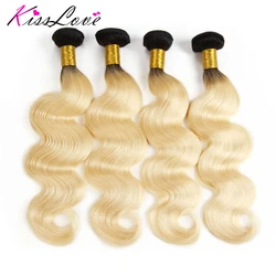 Kiss Love Ombre Bundles with Closure Malaysia Body Wave Hair 1B 613 Color Human Hair 4 Pieces Bundles 100% Human Hair Extension