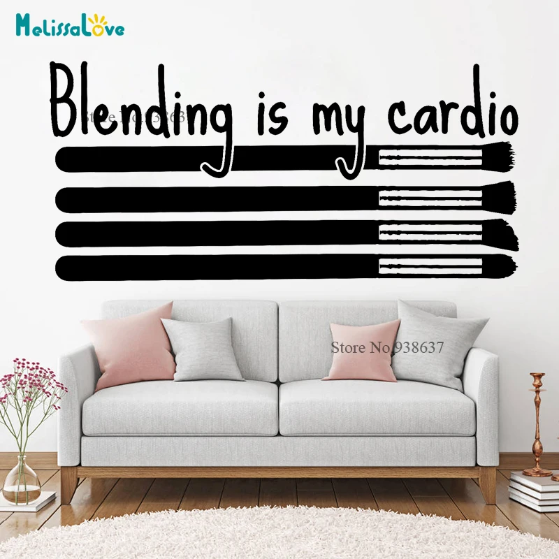 Blending Is My Cardio Makeup Brush Design Cosmetic Case Decor Grooming Beauty Lovers Beauty Salon Quote Decal Wall Sticker B993