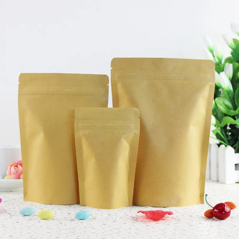 Wholesale 7.9''x9.8'' (20x25cm) Zipper Top Kraft Paper Aluminum Foil Food Sugar Tea Storage Doypack Pouch Zip Lock Stand Up Bags