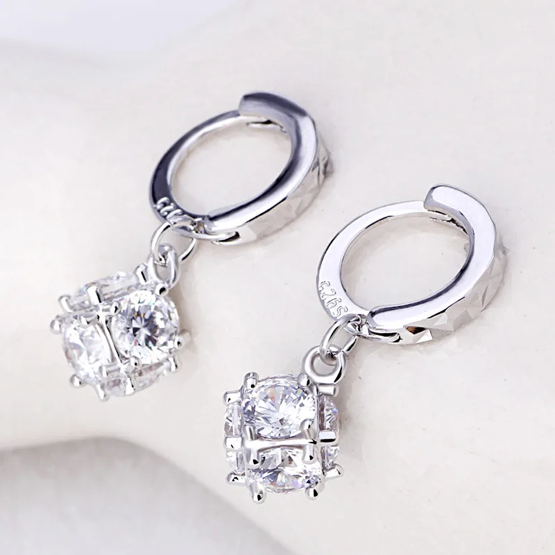 925 Silver Needle Fashion Shiny Square Crystal Ladies Stud Earrings Jewelry Anti Allergy Wholesale Female Gift