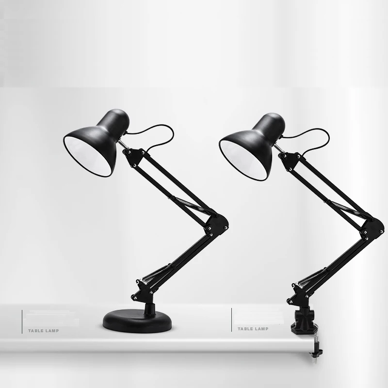 Dual usage vintage style led lamp eye protection bedside lamp holder long arm iron folding clip
