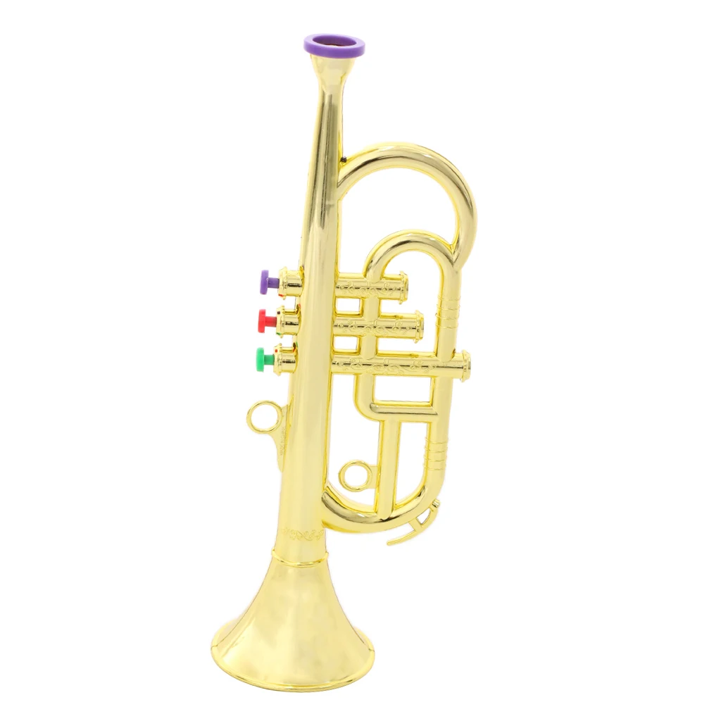 Trompeta Infantil De ABS Con Recubrimiento Dorado – Instrumento Musical De Viento Con 4 Teclas De Colores Para Preescolares, Regalo Educativo Y Divertido