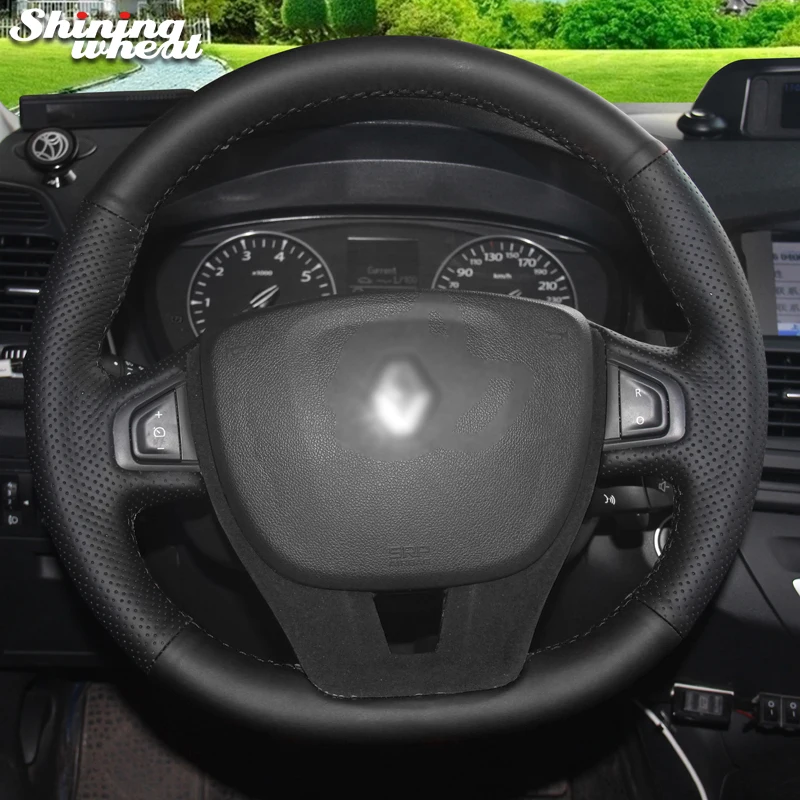 

Shining wheat Hand-stitched Black Artificial leather Car Steering Wheel Cover for Renault megane