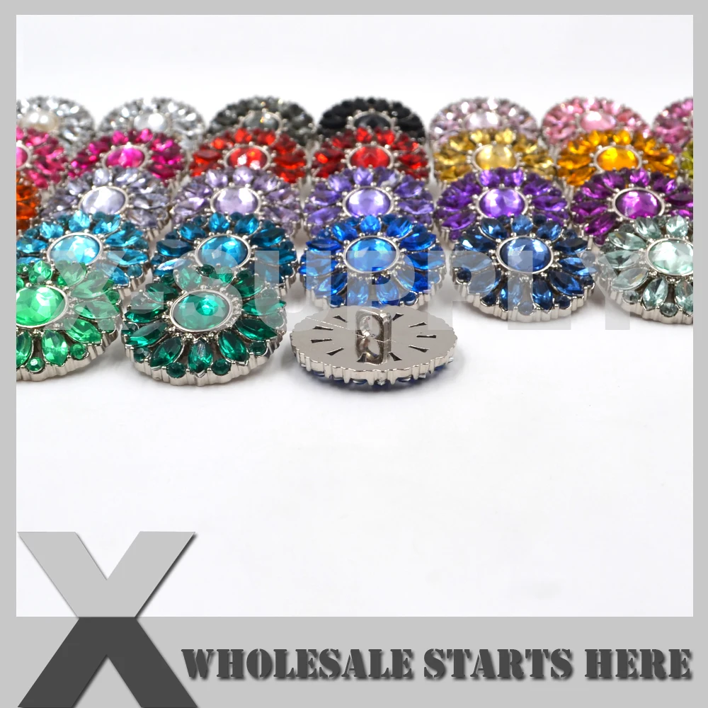 Decoration 28mm Round Amy Acrylic Rhinestone Button in Silver Base for Clothing,Mixed Colors,100pcs/lot