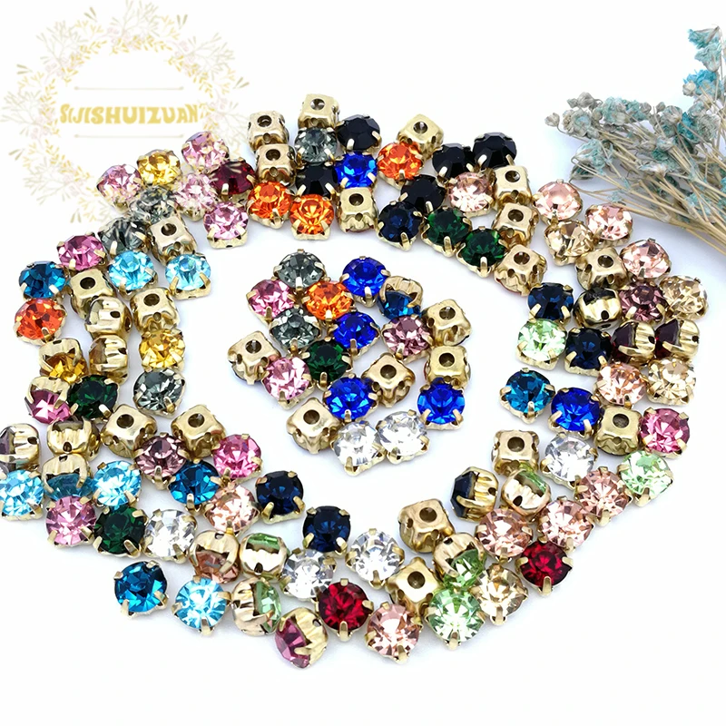 

3mm 4mm 5mm 6mm 7mm 8mm Mix Color Diamond Shape Glass Crystal Rhinestone With Gold Claw Diy Wedding Dress Accessories