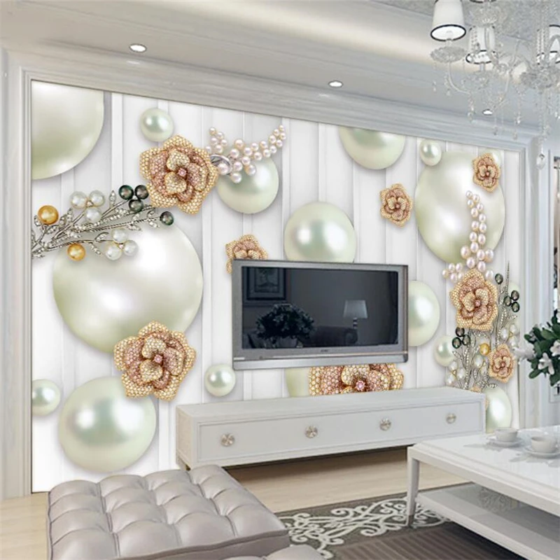 

Beibehang Custom wallpaper 3D pearl with roses three-dimensional jewelry living room background wall murals 3d papel de parede