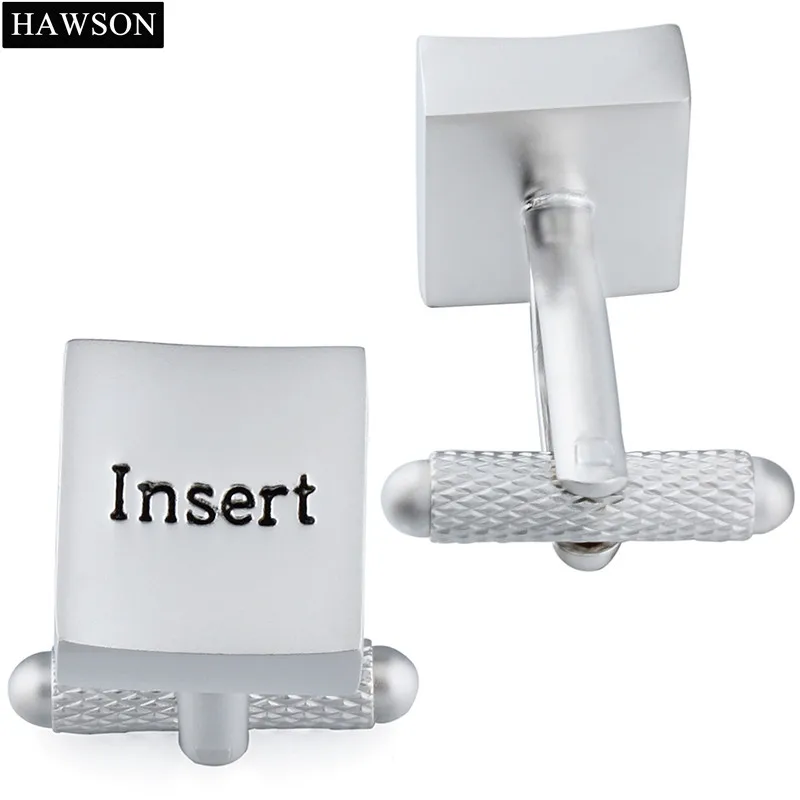 HAWSON Pearl Sand with Engraved Letter Word Insert & Delete Men's Cuff Link For Men IT Computer Cufflinks