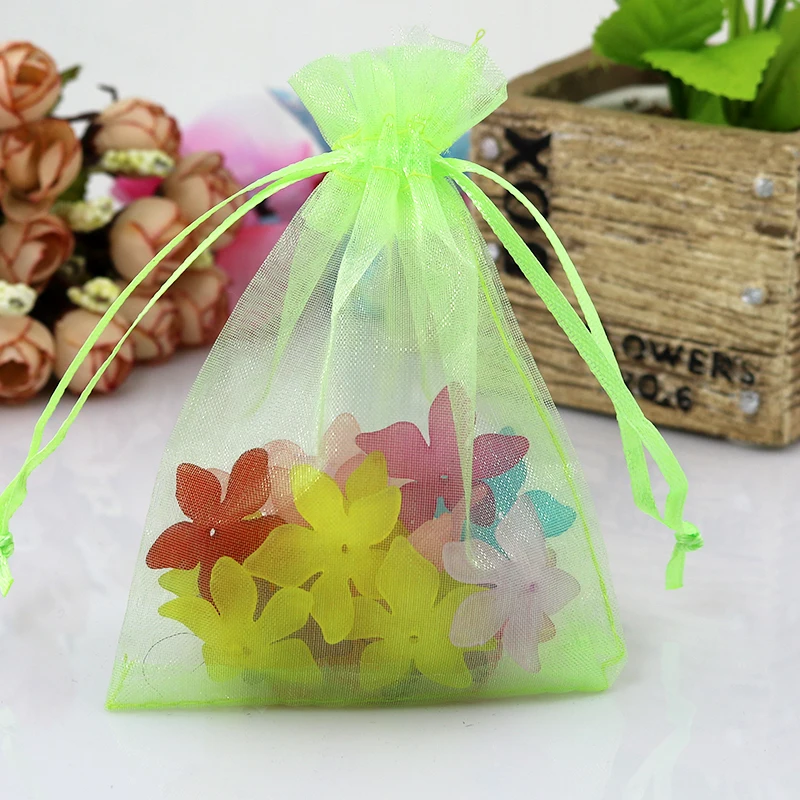 Wholesale 500pcs/lot 11x16cm Apple Green Organza Bag Wedding Drawstring Gift Bag Cute Jewelry Packaging Bags Organza Pouches