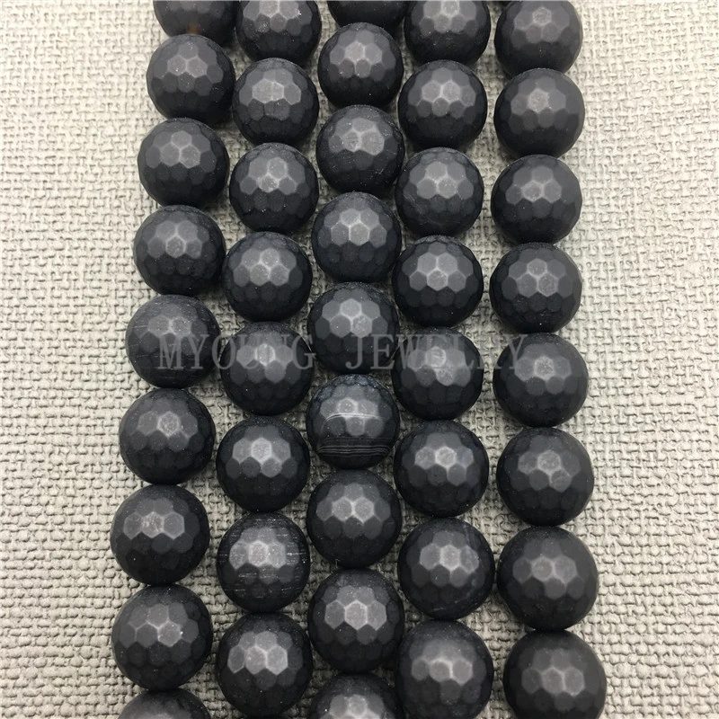 5Strands Matte Faceted Onyx Loose Beads,Frosted Black Agates Beads For DIY Jewelry Making MY0010