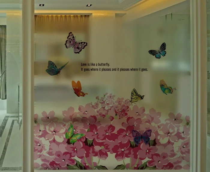 60*58cm Frosted Opaque Butterfly Stained Glass Window Film Colorful Flower Glass Stickers Decorative Bathroom Sliding door