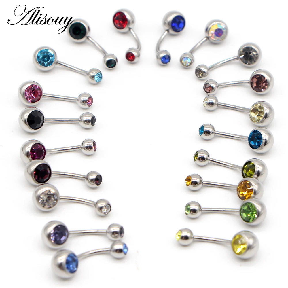 Alisouy 1PCS 316L Surgical Steel Rhinestone Belly Button Navel Bar Ring Piercing Pircing Bijoux Pirsing Ombligo 20 colors