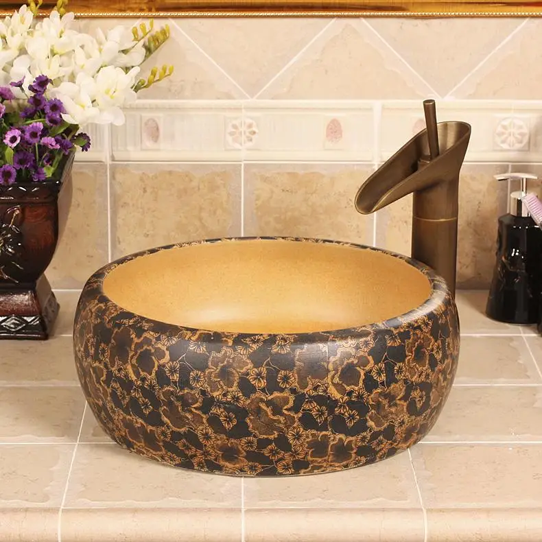 

Waist Drum Europe Vintage Style Ceramic Art Basin Sink Counter Top Wash Basin Bathroom Sinks vanities hand painted basin