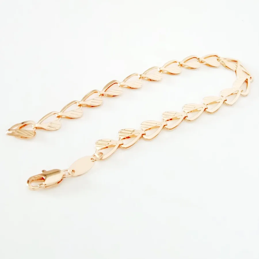 Korean Bracelet 585 Rose Gold Color Jewelry Women Hand Heart Shape Catenary Link Bracelet Bangle Girl Gold Charm Women Bracelet