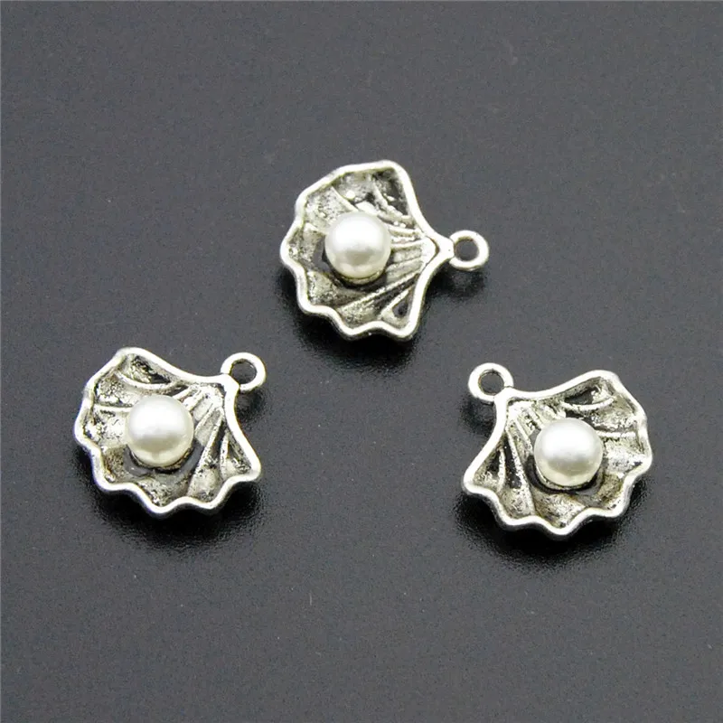 50pcs  Silver Color Pearl Shell Inlay Charms Pendant Fit Bracelets Necklace DIY Metal Jewelry Making A2274