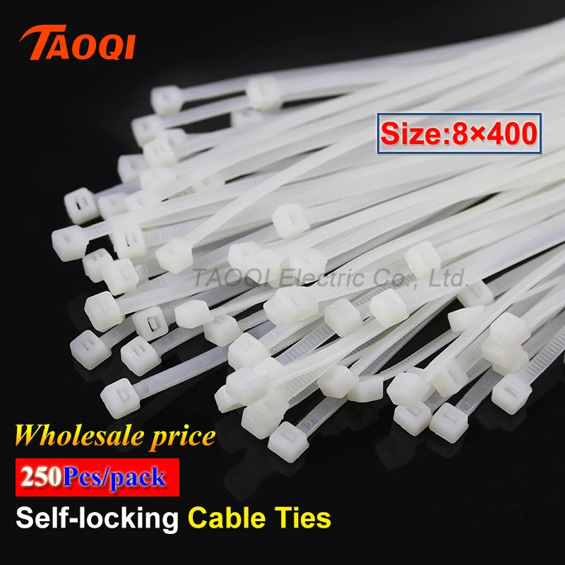 

250Pcs/pack 8*400mm Nylon Cable Ties 5.1mm width Self-locking Plastic Nylon Fasten Wire Zip Tie wholesale price